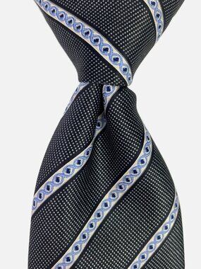 Brioni Necktie Tie Men's Black Blue Silver Silk Striped Made in Italy Designer